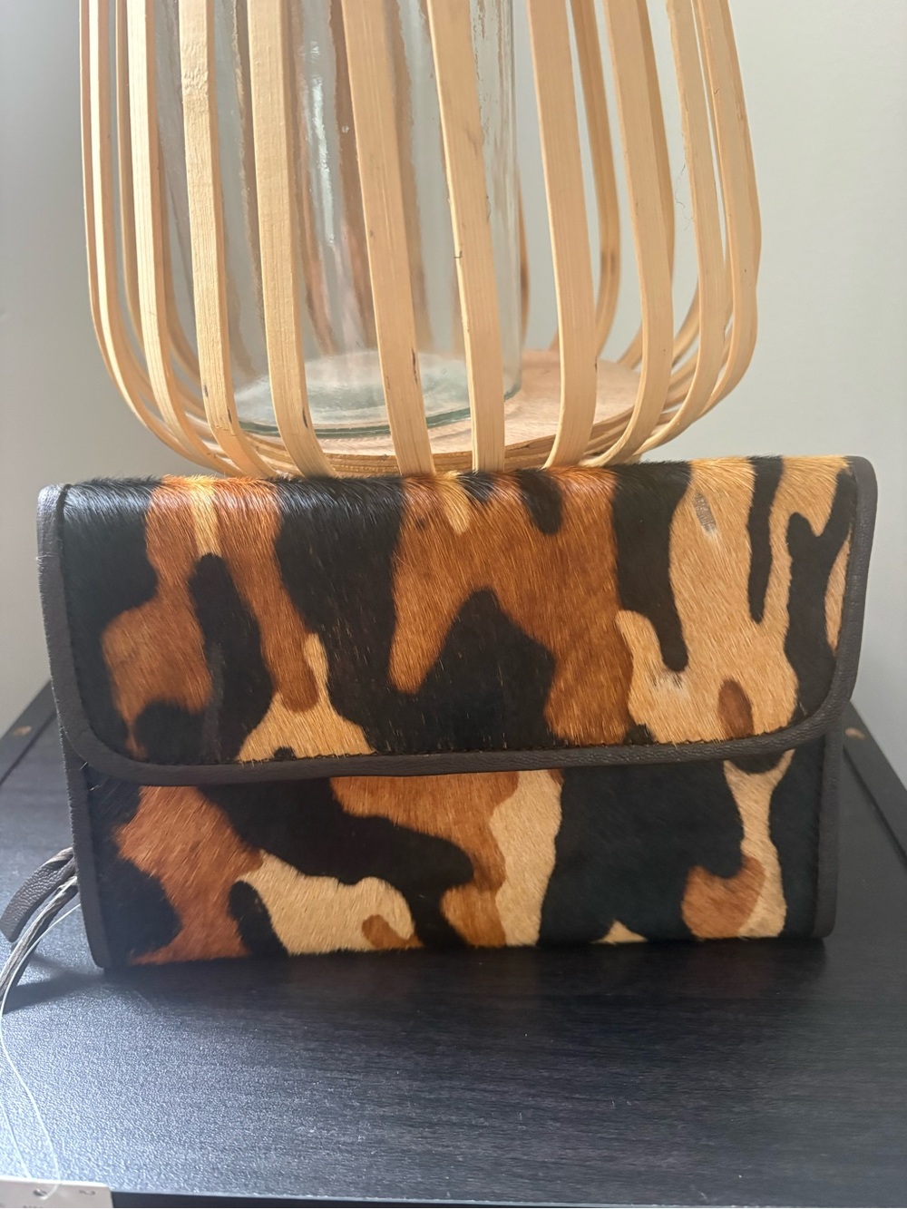Anthropologie Brown Black Tan Calf Hair Clutch Wallet
